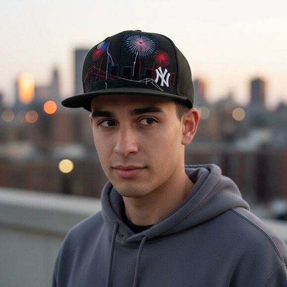 New Era 59FIFTY New York Yankees Wool Fitted Hat 7 1/2 Fireworks NYC Skyline Emb - Picture 8 of 8